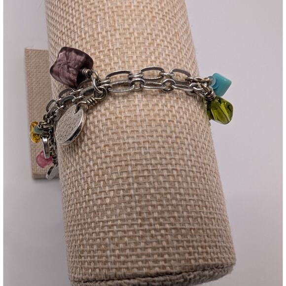 Brighton Double Chain Charm Bracelet 7.5" Silver Tone Colorful Beads - Picture 8 of 11